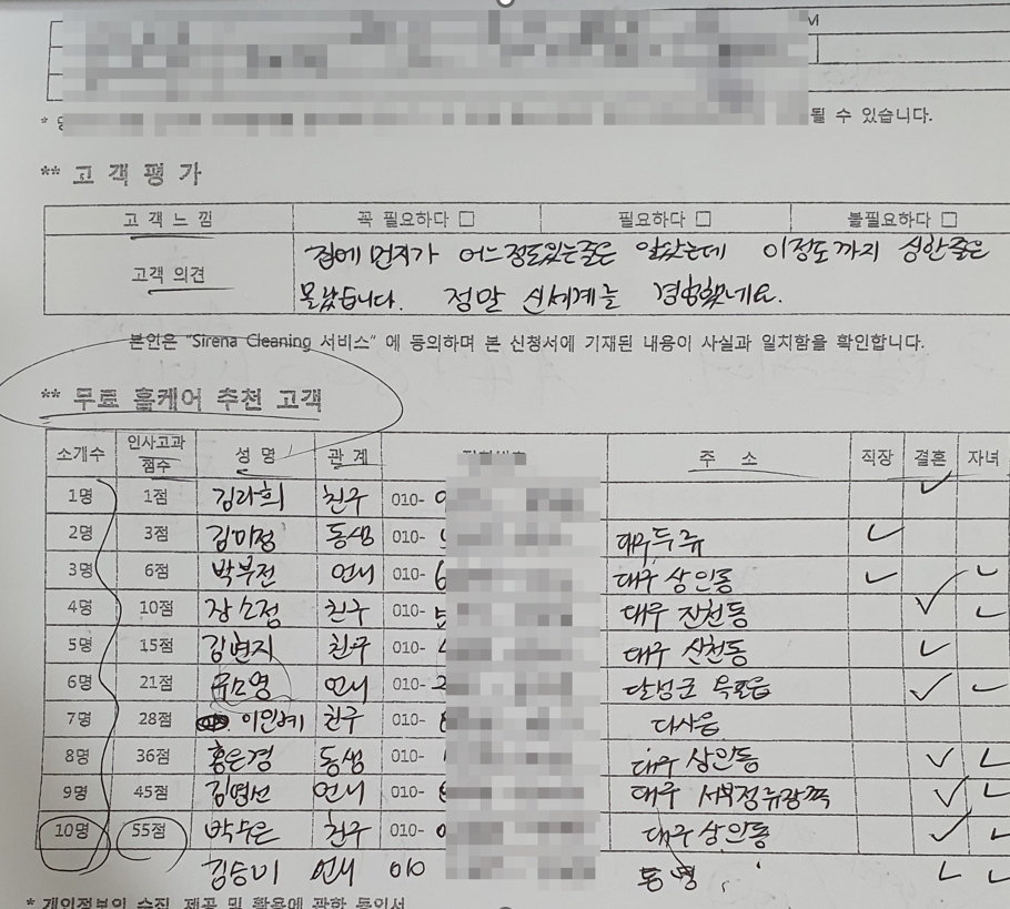 당시 실제 고객 소개 기록